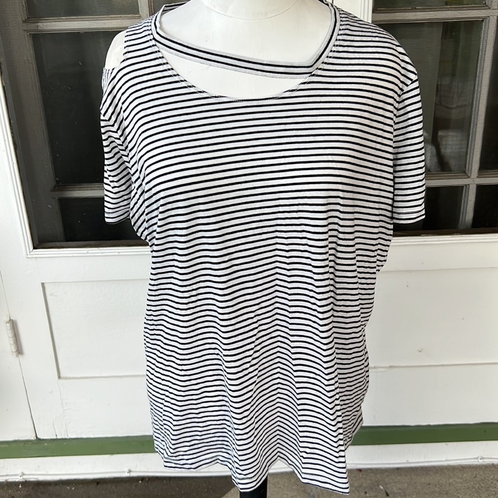 Black & White Striped L T-Shirt with Cut Outs